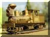Can you hear the whistle playing?... Brass PFM/United Benson Log Co. HO scale HOn3 Shay, fireman's forward frontal offset view...
