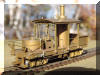 Coming your way...Brass NWSL HO scale HOn3 12 Ton vertical boiler Class A Climax, fireman's offset frontal view...