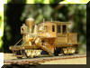 Brass Joe Works/Flying Zoo 18 ton HO scale HOn3 Climax fireman's forward frontal offset view...