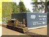 Brass PFM/United Mich-Cal Lumber Co. HO scale HOn3 Shay engineer's frontal view beside its mint box...
